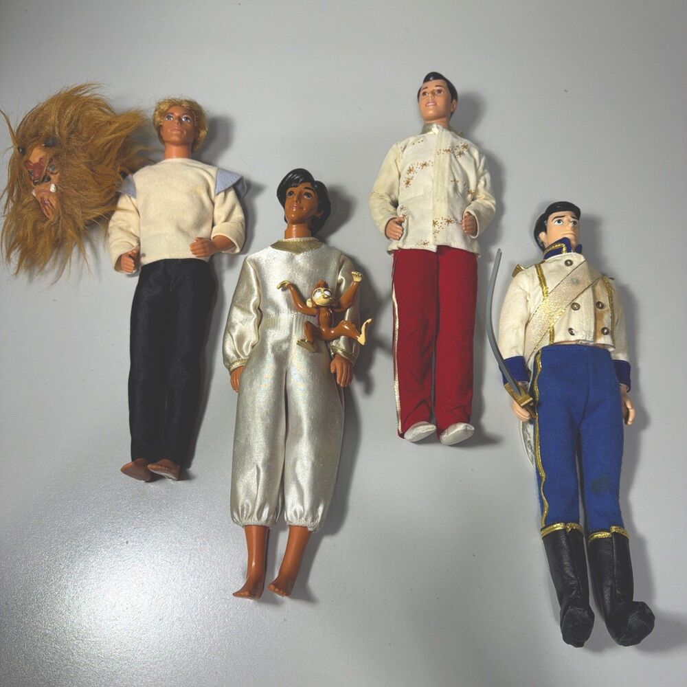 4 Disney Prince Lot Mattel Fairytale Ken Dolls Aladdin Beast Eric Phillip